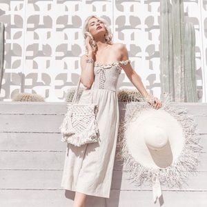 ELLIATT | SMOCKED BEIGE PANTSUIT